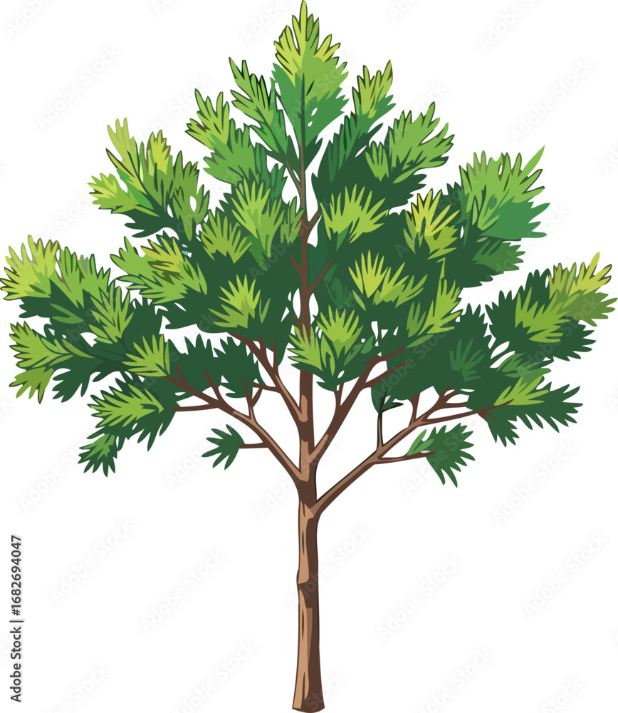 Fototapeta premium lush young pine tree vibrant green foliage, natures resilience, serene growth, isolated on transparent background