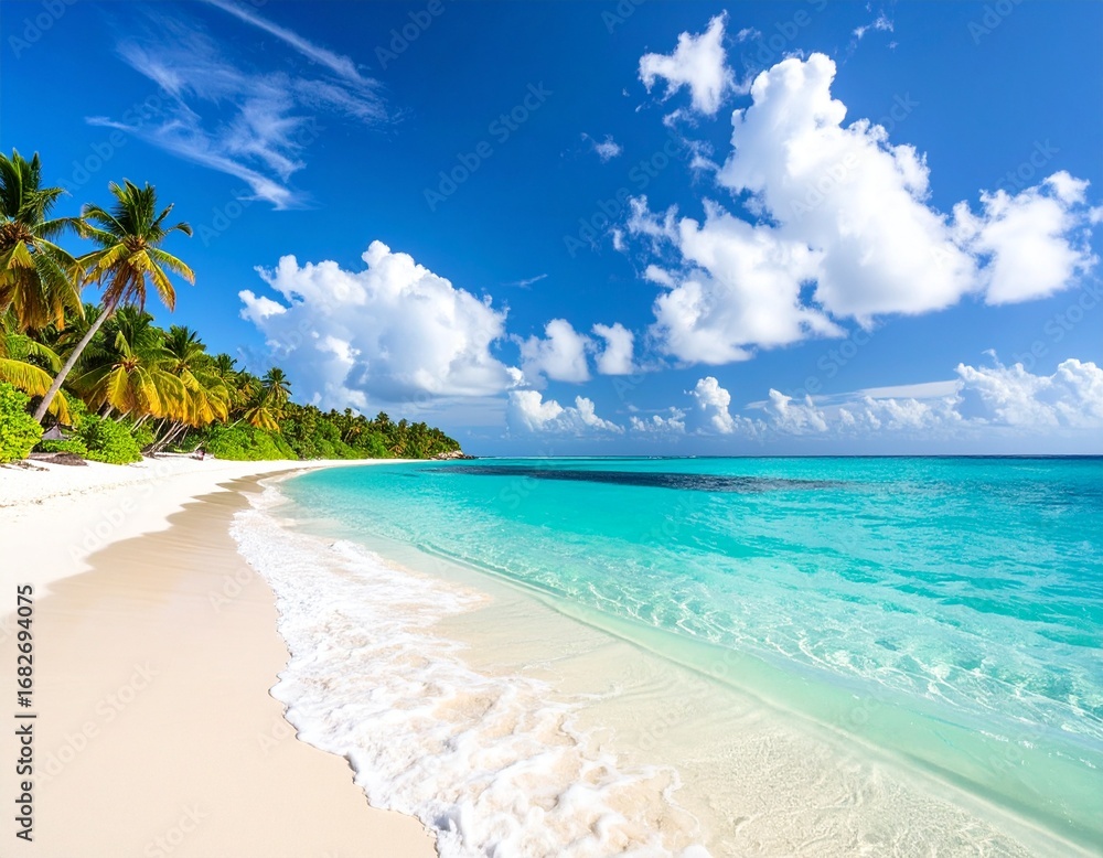 Fototapeta premium Tropical Bliss: A Dreamy Beach Escape with Turquoise Waters and Sunlit Skies