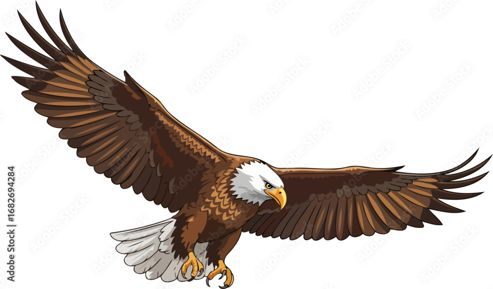 Obraz premium majestic bald eagle in powerful descent a dramatic avian flight illustration, isolated on transparent background
