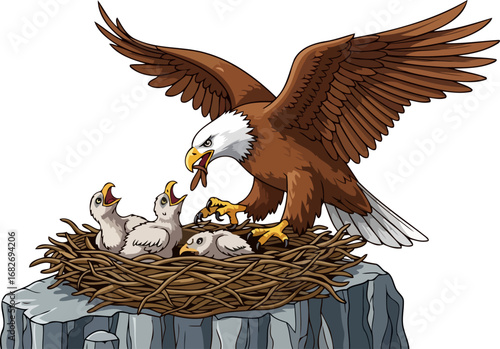 majestic bald eagle feeding eaglets aweinspiring wildlife scene of parental care, isolated on transparent background