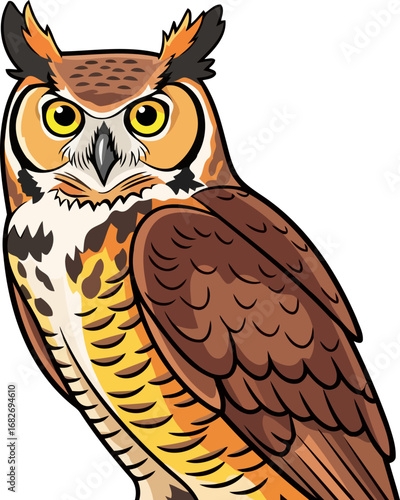 majestic great horned owl a night hunters gaze, wild bird of prey, isolated on transparent background