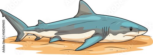 majestic great white shark on sandy shore ocean predator, power, and mystery, isolated on transparent background