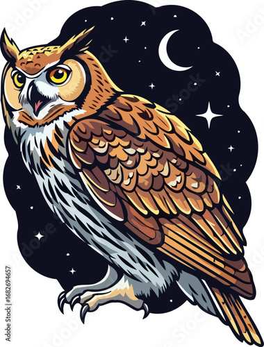majestic horned owl under night sky a symbol of wisdom, mystery, and nocturnal majesty, isolated on transparent background