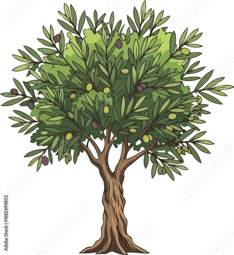 majestic olive tree abundant harvest, tranquil branches, mediterranean essence, rustic charm, natures bounty, isolated on transparent background
