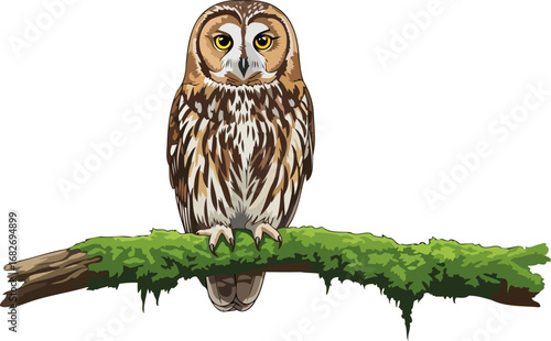 majestic owl serene forest guardian, perched on mossy branch, isolated on transparent background