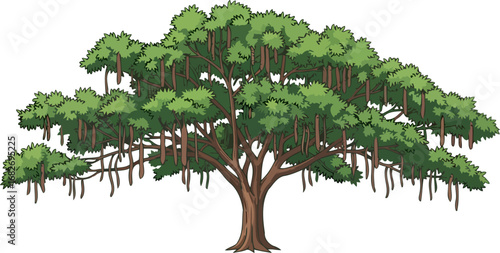 majestic tropical tree lush foliage, hanging fruits, vibrant life, isolated on transparent background