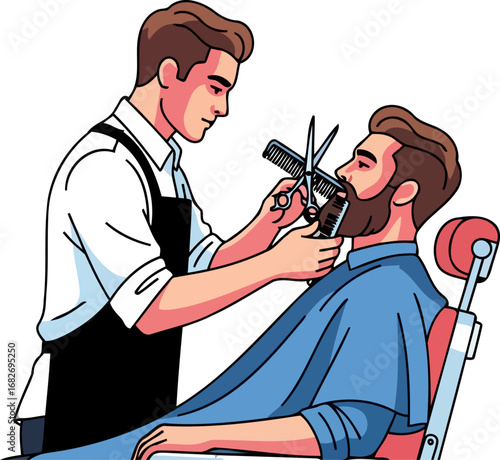 master barber trimming a stylish beard expert hair care and grooming, isolated on transparent background