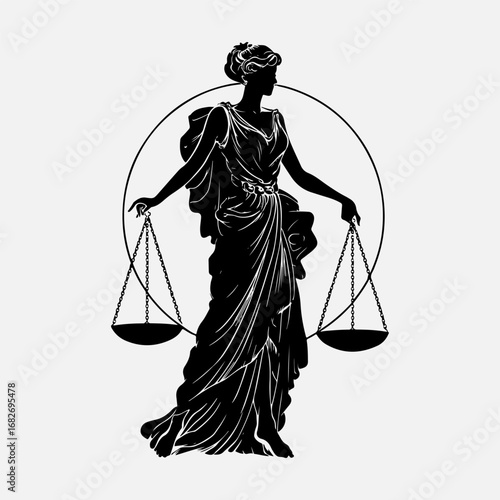  Justice Scales Simple Silhouette Flat Vintage Style Retro Black Icon Symbol, Lady Justice Concept And Goddess Perched  Justice Scales Clip Vector Art Clothing