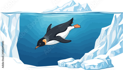 penguins underwater ballet a graceful dive in antarctic waters, isolated on transparent background