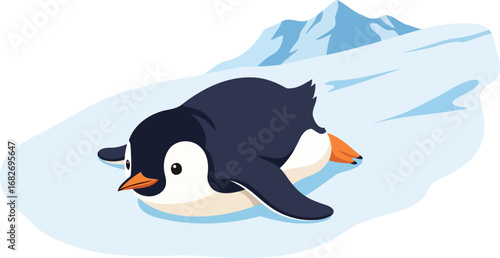 penguins icy plunge a charming antarctic adventure, winter wonderland illustration, isolated on transparent background