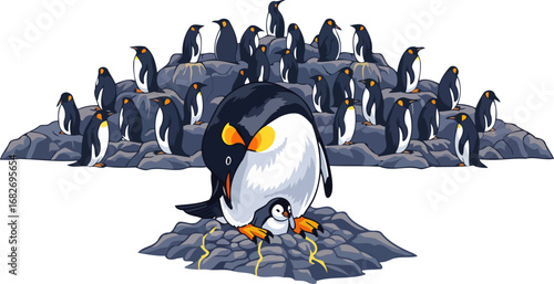 penguin colony a parents love, a chicks first day, antarctic wildlife, isolated on transparent background