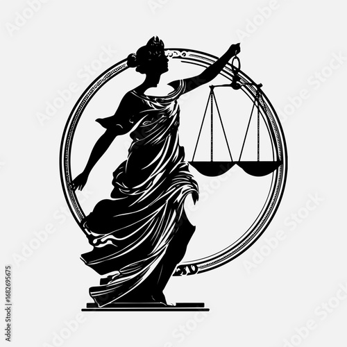  Justice Scales Simple Silhouette Flat Vintage Style Retro Black Icon Symbol, Lady Justice Concept And Goddess Perched  Justice Scales Clip Vector Art Clothing