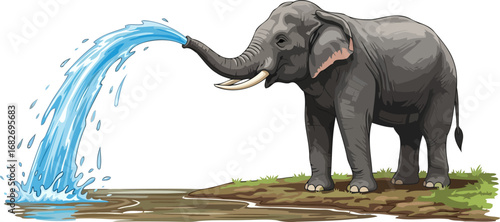 playful elephants water trumpet a whimsical illustration of joyful aquatic fun, isolated on transparent background