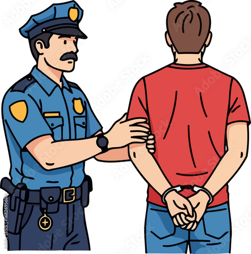 police officer arresting suspect justice, law enforcement, and criminal justice concept illustration, isolated on transparent background