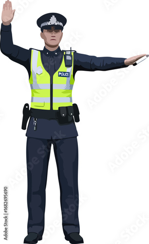 police officer directing traffic safety, order, and urban control illustration, isolated on transparent background