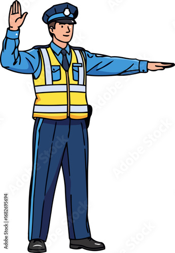 police officer directing traffic ensuring public safety and order, isolated on transparent background