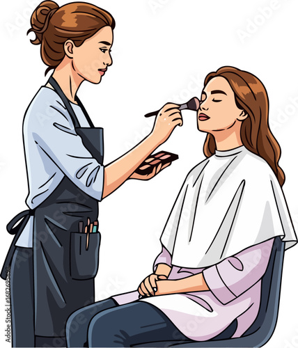professional makeup artist applying blush beauty transformation, elegance, and artistry, isolated on transparent background