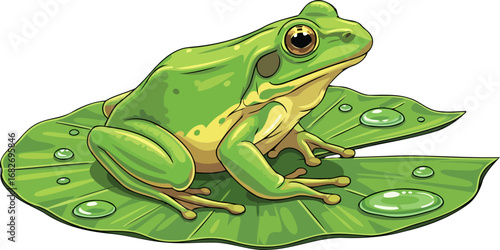serene green frog on lily pad a tranquil nature illustration, isolated on transparent background