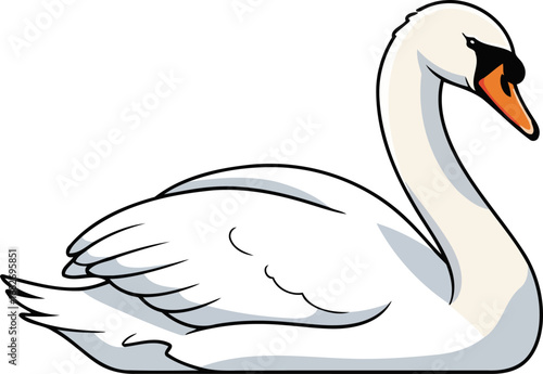 serene white swan elegant waterfowl, graceful posture, peaceful lake illustration, isolated on transparent background