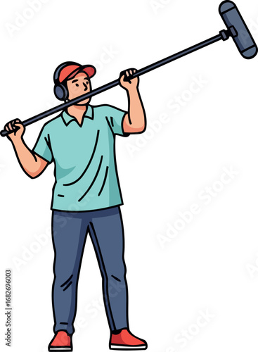 sound engineer captures audio precise recording, studio production, filmmaking, isolated on transparent background