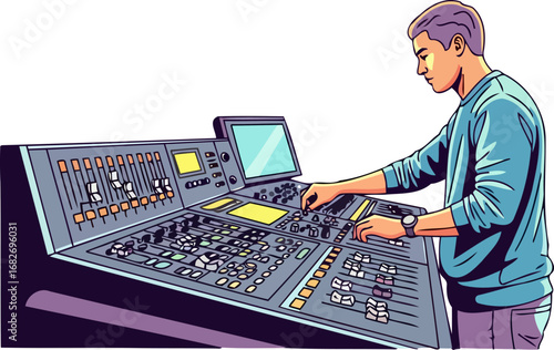 sound engineer mastering audio precise control, creative mixing, studio production, isolated on transparent background