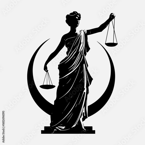  Justice Scales Simple Silhouette Flat Vintage Style Retro Black Icon Symbol, Lady Justice Concept And Goddess Perched  Justice Scales Clip Vector Art Clothing