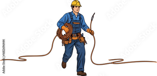 the electricians determined pace power lines, tools, and the rush of progress, isolated on transparent background