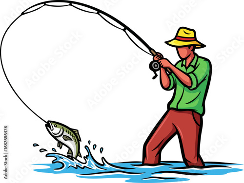 triumphant fisherman a days catch, skillful angler, rivers bounty, summer recreation, natures challenge, isolated on transparent background