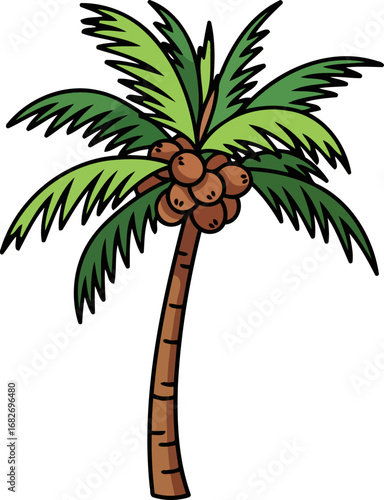 tropical delight a vibrant coconut palm tree illustration, idyllic escape, summer vacation vibes, isolated on transparent background