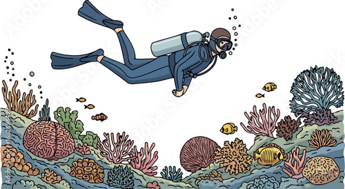 undersea explorer a divers serene journey through vibrant coral reefs, isolated on transparent background