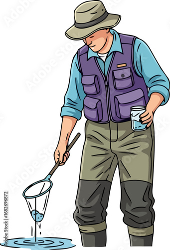 water sample collection a biologists meticulous study of aquatic life, examining the ecosystems delicate balance, isolated on transparent background