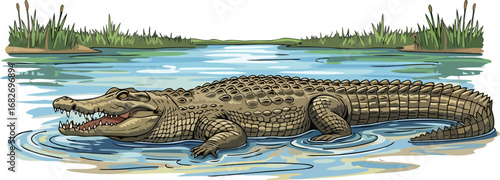 wild nile crocodile river powerful predator, ancient hunter, african wildlife, isolated on transparent background