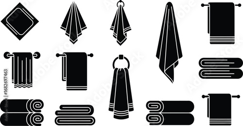 Various black towel icons towel set bathroom towels and accessories
