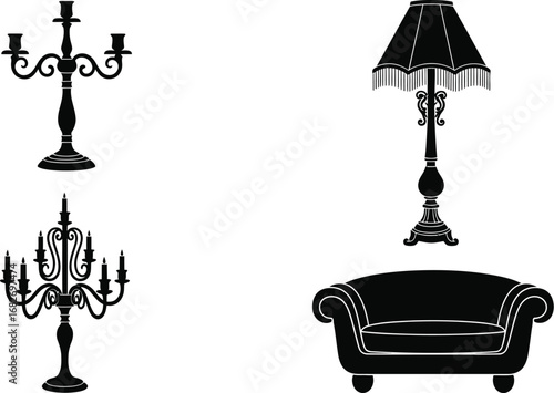 Vintage furniture vector set antique home decor design elements