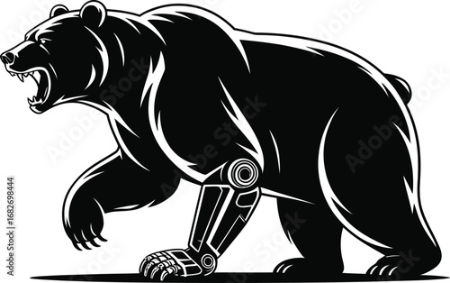 Bear with bionic metal paw silhouette design
