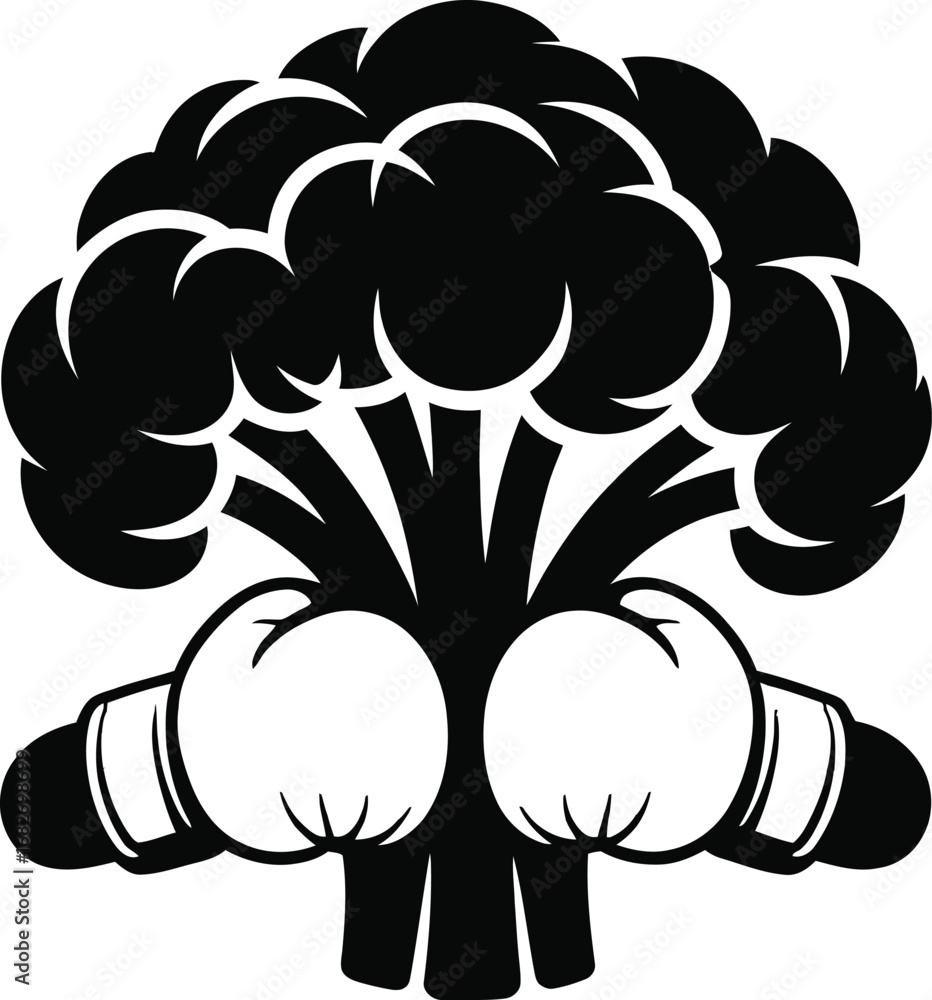 Fototapeta premium Healthy broccoli boxer athlete silhouette punching for fitness