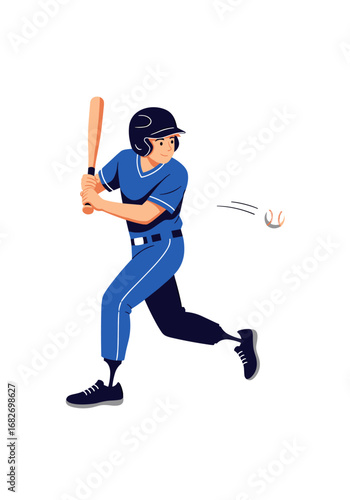 Young baseball player swinging bat at pitch during sporting event action capture