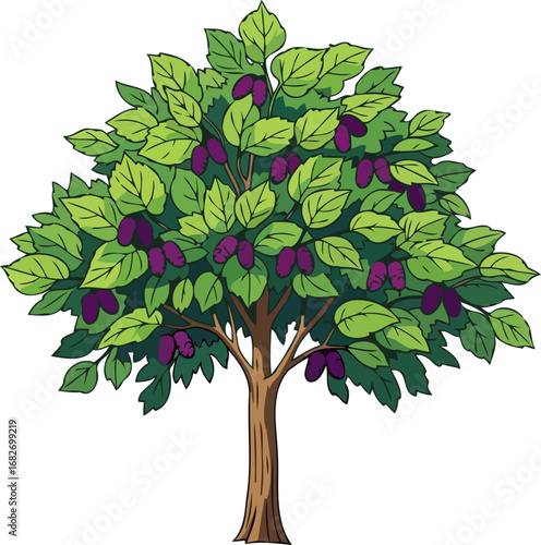 abundant plum tree a lush summer harvest illustration, isolated on transparent background