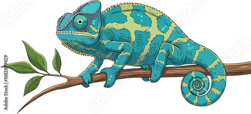amazing chameleon on branch a masterpiece of natures palette, isolated on transparent background