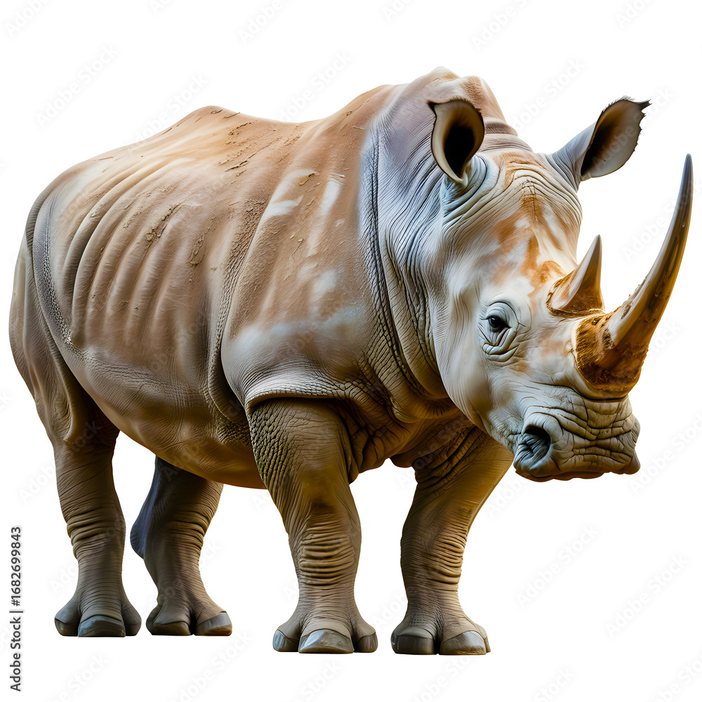 Obraz premium Majestic white rhinoceros standing proudly isolated on transparent background
