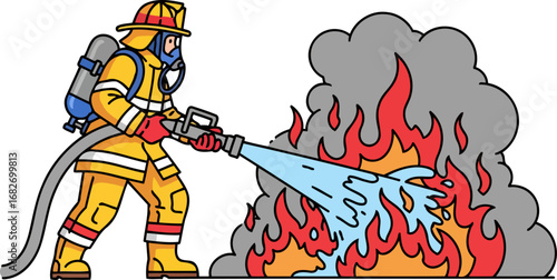 brave firefighters courageous battle conquering infernal blaze with water stream, isolated on transparent background