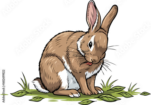 brown rabbit grooming a moment of tranquil selfcare in nature, isolated on transparent background