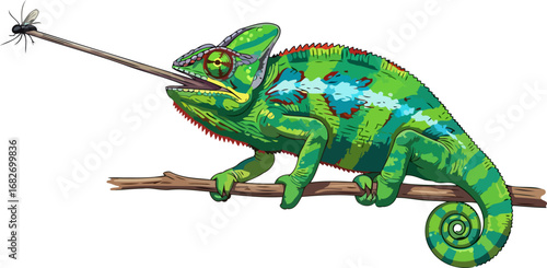 chameleons lightningfast strike a vibrant reptile masterfully catching its prey, isolated on transparent background