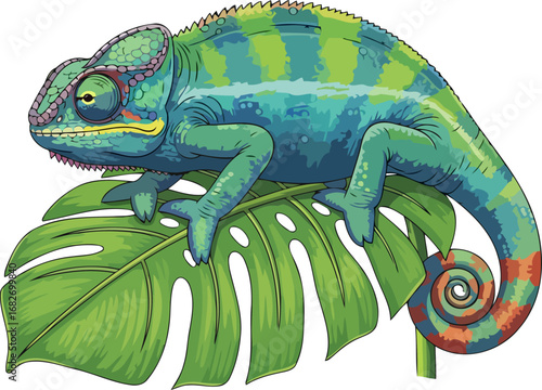 chameleons serene tropical perch a vivid masterpiece of natures artistry, isolated on transparent background