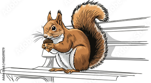 charming park squirrel enjoying an acorn delightful autumn scene, bushy tail, small paws, isolated on transparent background