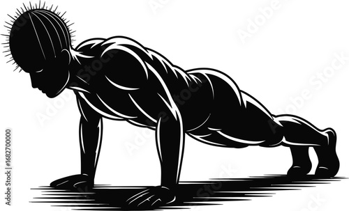 Man performing full body pushup exercise silhouette