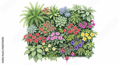 Captivating assortment of garden flowers and succulents in natural artwork