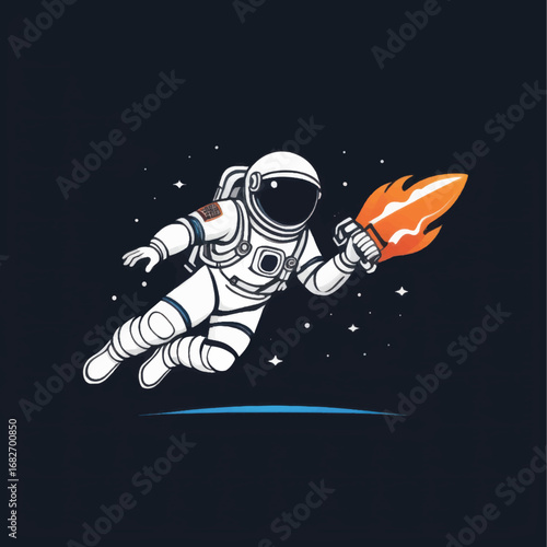 Astronaut with Rocket in Space, Floating in the Cosmos, Artistic Illustration