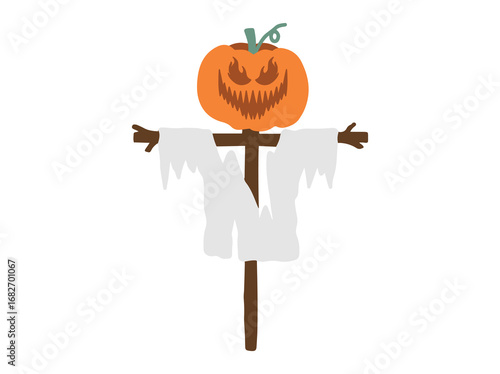 Halloween Scarecrow Pumpkin Cartoon Illustration