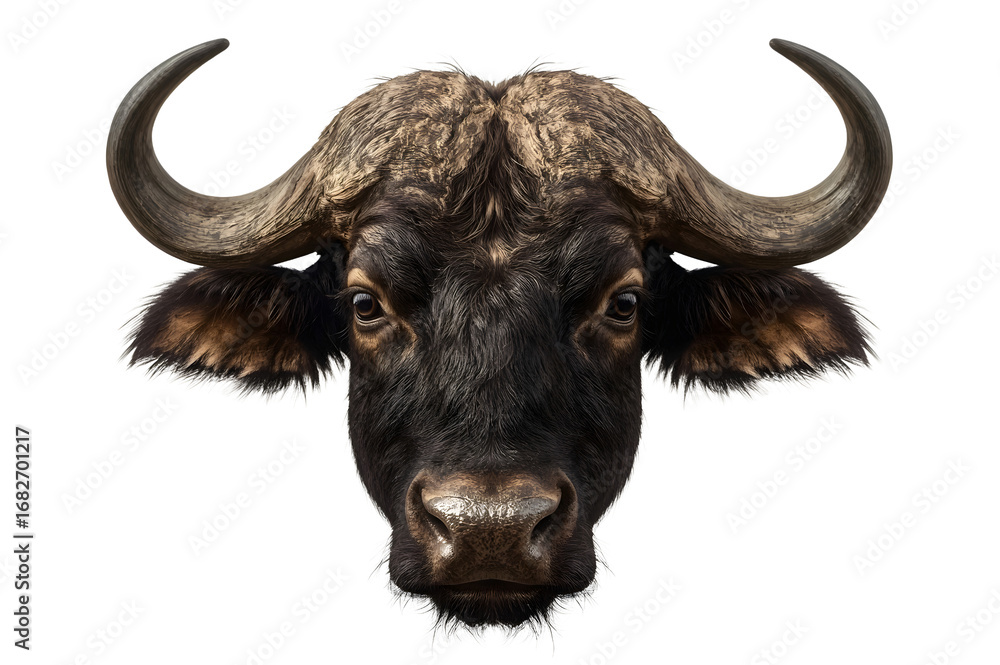 Naklejka premium African buffalo head portrait, wildlife, safari, grassland background, logo